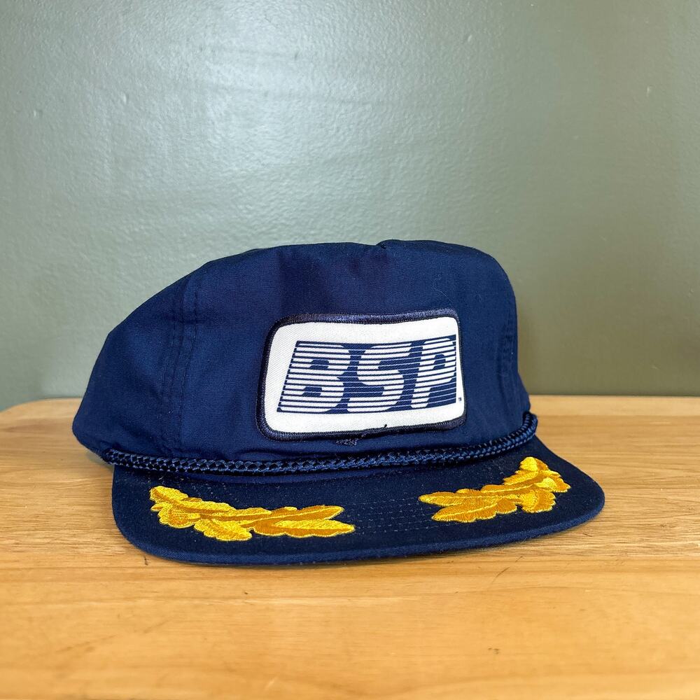 Vintage BSP Captain Navy Blue Gold Embroidered Leaf Snapback Hat